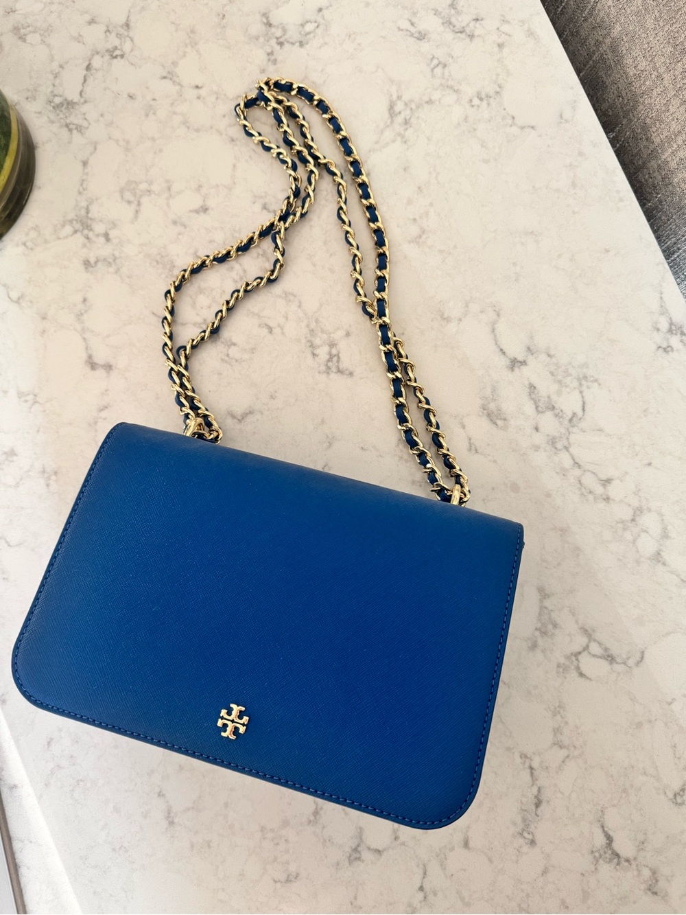 Tory Burch Blue Saffiano Leather Chain Shoulder / Crossbody Bag